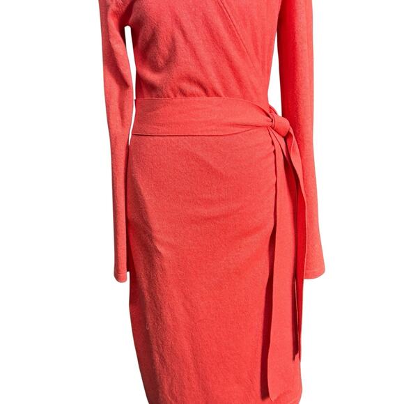DVF Diane Von Furstenberg Linda Wrap Sweater Dress Wool Cashmere Coral Sz Petite - Picture 3 of 14